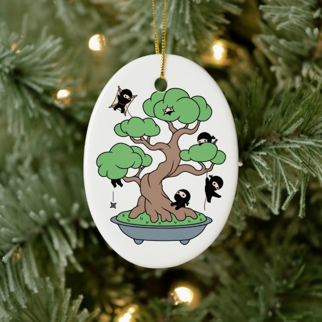 Tiny Ninjas in Bonsai Tree Ceramic Ornament (Tree)