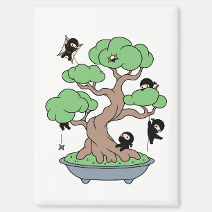 Tiny Ninjas in Bonsai Tree Magnet