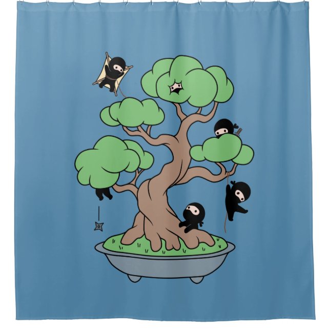 Tiny Ninjas in Bonsai Tree on Blue (Front)