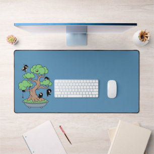 Tiny Ninjas in Bonsai Tree on Blue Desk Mat