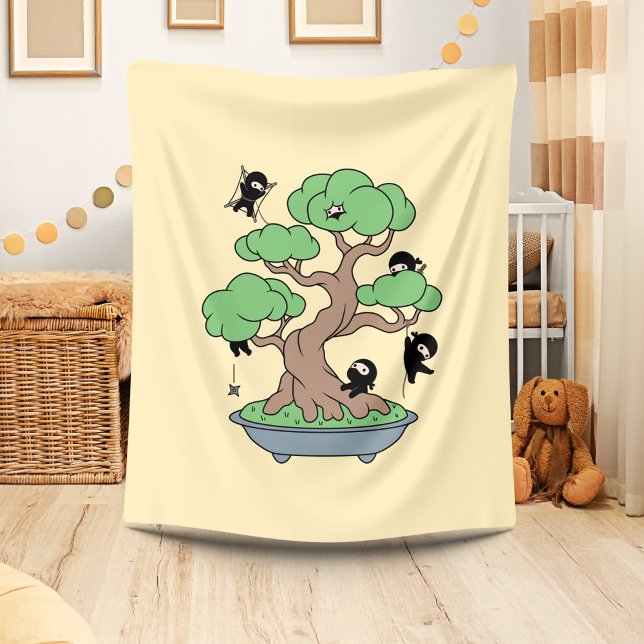 Tiny Ninjas in Bonsai Tree on Yellow Fleece Blanket (Creator Uploaded)
