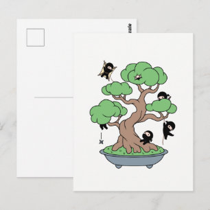 Tiny Ninjas in Bonsai Tree Postcard