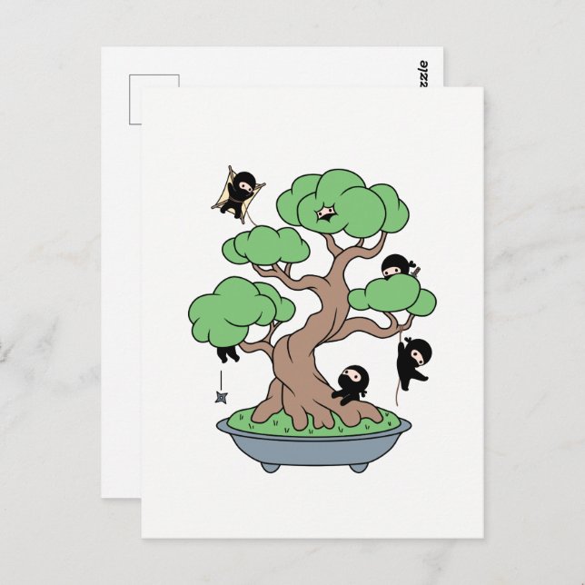 Tiny Ninjas in Bonsai Tree Postcard (Front/Back)