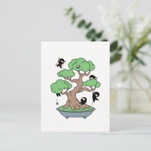 Tiny Ninjas in Bonsai Tree Postcard