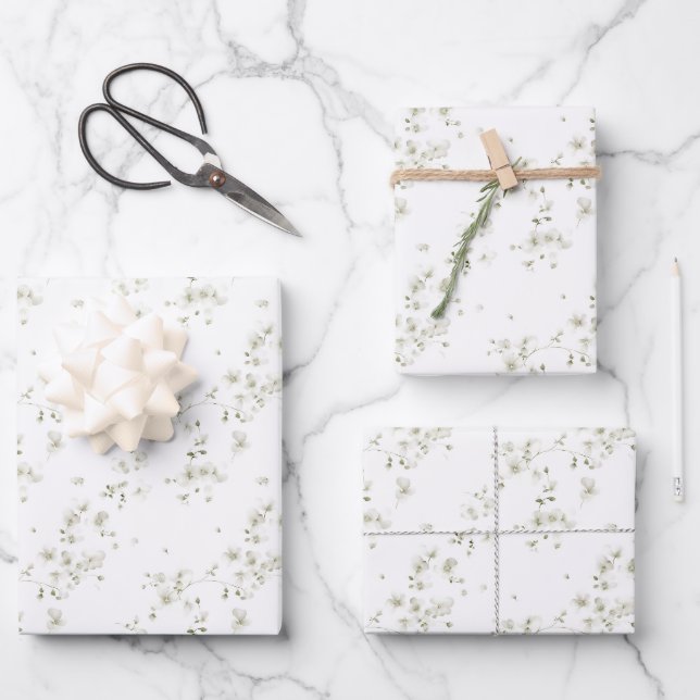 Tiny Off White Flowers on White  Wrapping Paper Sheet (Front)