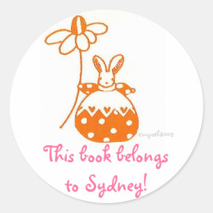 tiny orange bunny bookplate classic round sticker