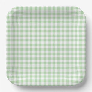 Tiny Pale Green and White Gingham Paper Plate