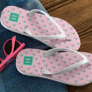 Tiny Palms Pink Monogram Flip Flops