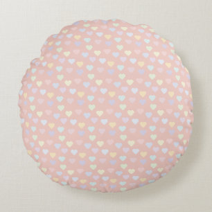 Tiny Pastel Hearts Round Pillow