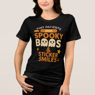 Tiny Patients Spooky Pediatric Nurse Halloween Tri-Blend Shirt