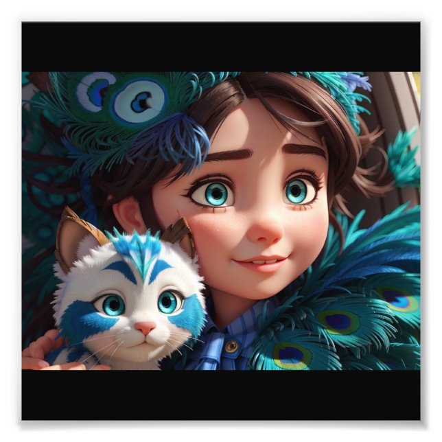 "Tiny Paws, Big Love: Girl with Her Furry Friend" Photo Print (Front)