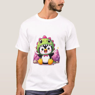 Tiny Penguin in an Adorable Dinosaur Costume T-Shirt