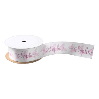 Tiny Pink Butterfly Personalized Satin 1.5 Satin Ribbon