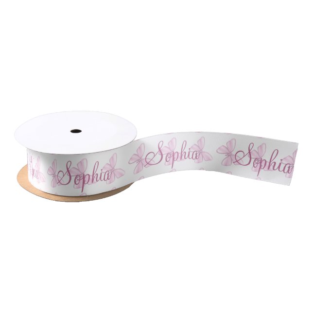 Tiny Pink Butterfly Personalized Satin 1.5 Satin Ribbon (Spool)