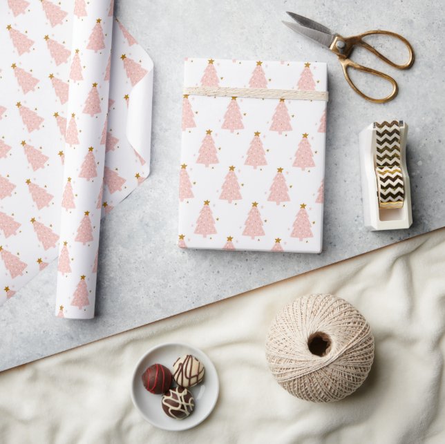 Tiny Pink Christmas Trees Wrapping Wrapping Paper (Crafts)