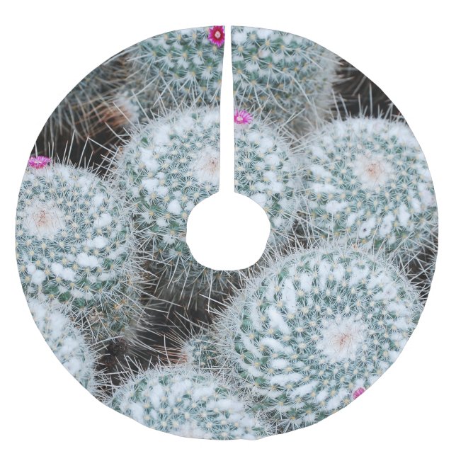 Tiny Pink Flowers Cactus Plants Brushed Polyester Tree Skirt (Front)