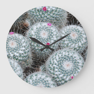 Tiny Pink Flowers Cactus Plants Large Clock
