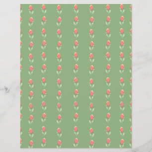 Tiny Pink Rosebuds on Green Paper Sheet