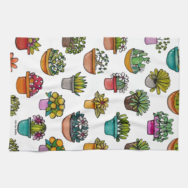 Tiny Plants In Pots Kitchen Towel (Horizontal)