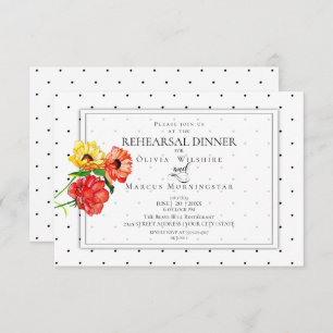 Tiny Polka Dots Bold Red and Yellow Flowers Invitation