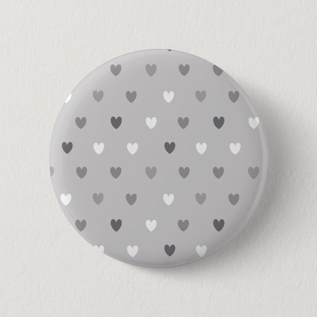 Tiny polka hearts in shades of grey 2 inch round button (Front)