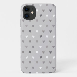 Tiny polka hearts in shades of grey iPhone 11 case