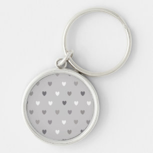Tiny polka hearts in shades of grey keychain