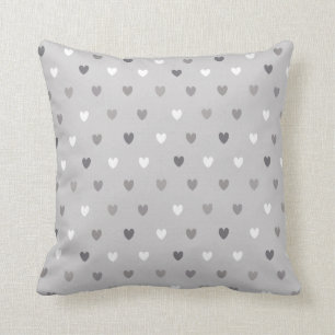 Tiny polka hearts in shades of grey throw pillow
