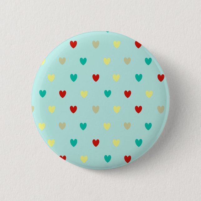 Tiny polka hearts on seafoam green 2 inch round button (Front)