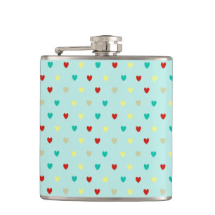 Tiny polka hearts on seafoam green hip flask