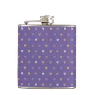 Tiny polka hearts on Ultra Violet Purple Hip Flask