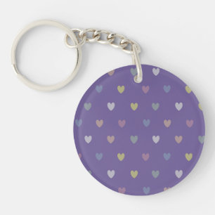 Tiny polka hearts on Ultra Violet Purple Keychain