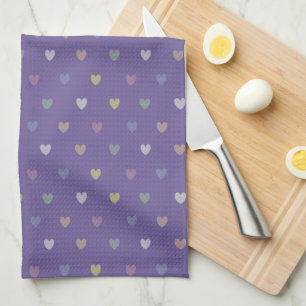 Tiny polka hearts on Ultra Violet Purple Kitchen Towel