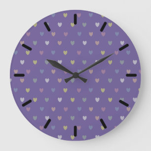 Tiny polka hearts on Ultra Violet Purple Large Clock