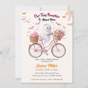 Tiny Pumpkin Halloween Baby Shower Pink Ghost  Invitation