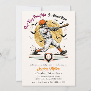 Tiny Pumpkin Halloween Baseball Skeleton Invitation