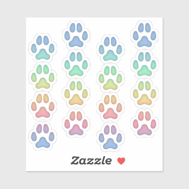 Tiny Rainbow Dog Pawprints Animal Tracks Decals (Sheet)