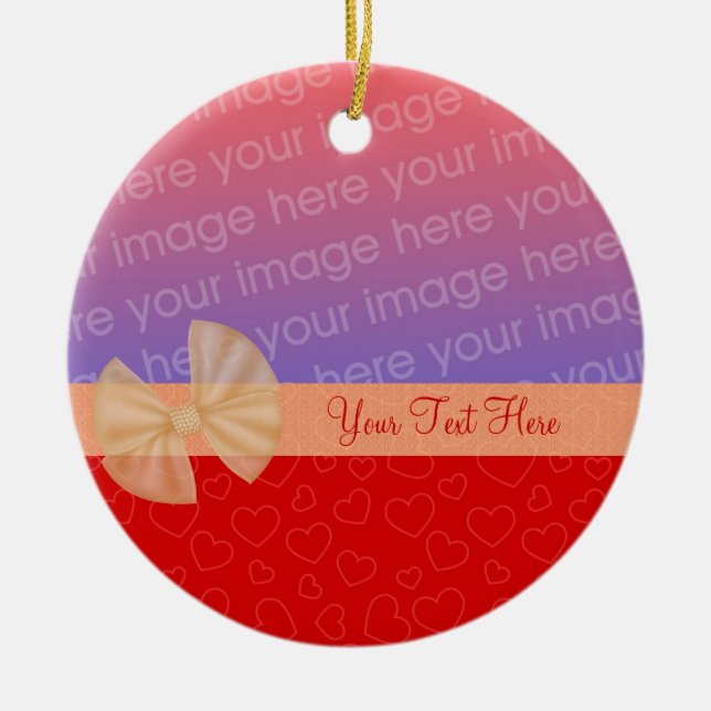 Tiny Red Hearts Ribbon Photo Ornament (Front)