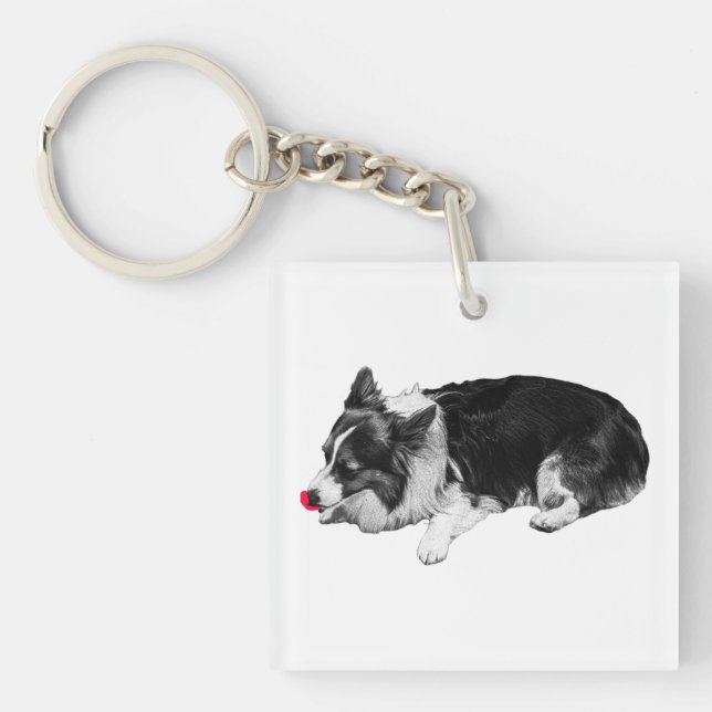 tiny red joy, corgi calm keychain (Front)