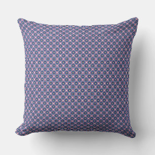 Tiny Red Purple Stars and Blue Squares Throw Pillow