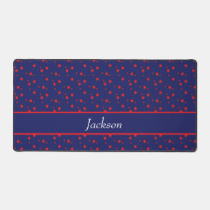 Tiny red stars on blue desk mat