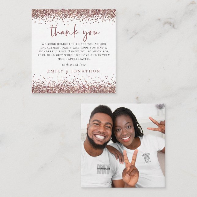 TINY| Rose Gold Glitter Photo Engagement Thank You Card (Front/Back)