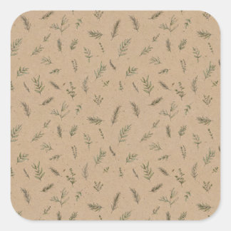 Tiny Rosemary Herb Sprigs Kraft Square Sticker