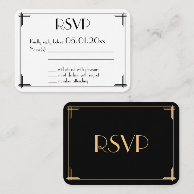 Tiny Round Great Gatsby Art Deco Wedding RSVP Enclosure Card (Front/Back)
