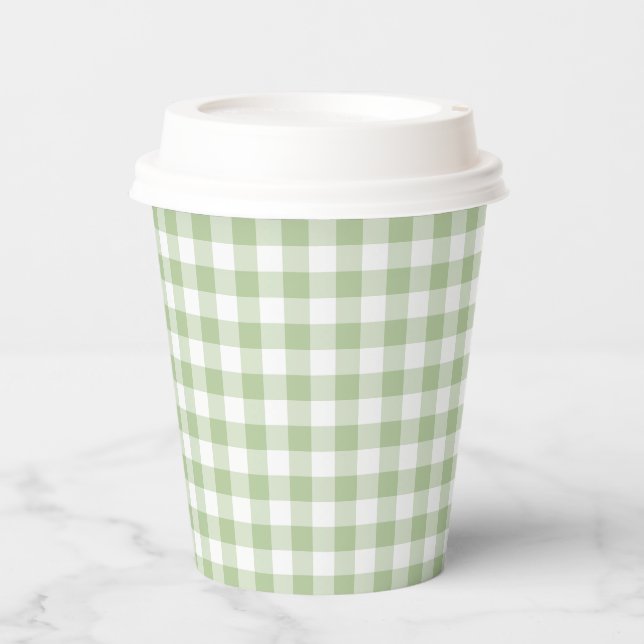 Tiny Sage and White Gingham Paper Cups (Front)
