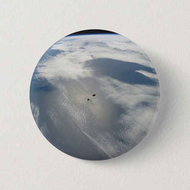 Tiny Satellites Orbit Above A Part Of Earth. 2 Inch Round Button (Front)