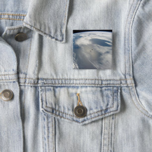 Tiny Satellites Orbit Above A Part Of Earth. 2 Inch Square Button