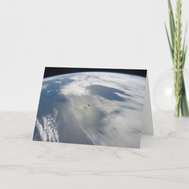 Tiny Satellites Orbit Above A Part Of Earth. Card (Front)