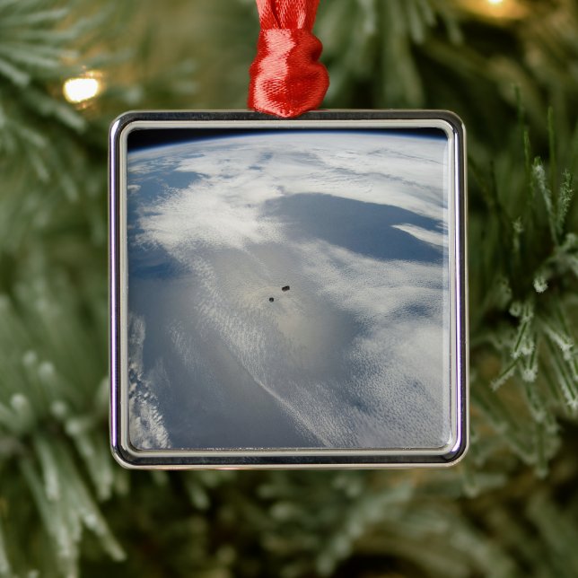Tiny Satellites Orbit Above A Part Of Earth. Metal Ornament (Tree)
