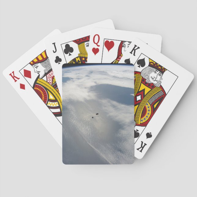 Tiny Satellites Orbit Above A Part Of Earth. Playing Cards (Back)